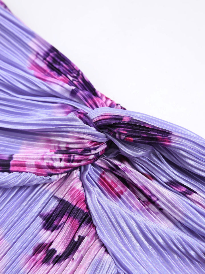 Floral Plisse Twist Tube Long Dress