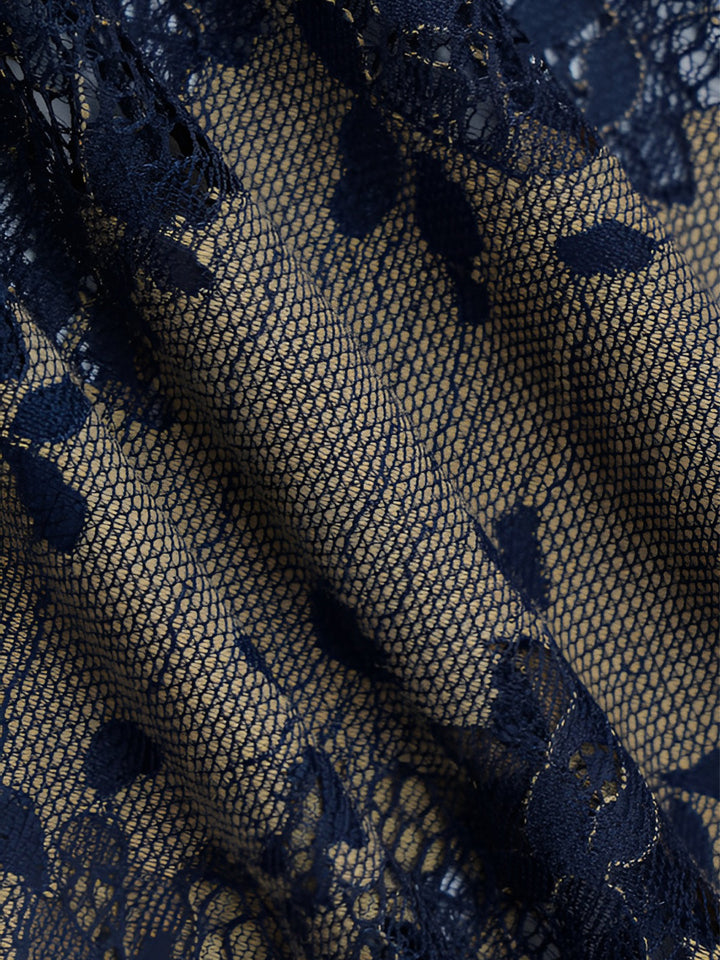 Semi-Sheer Midnight Garden Lace Up Cami Long Dress