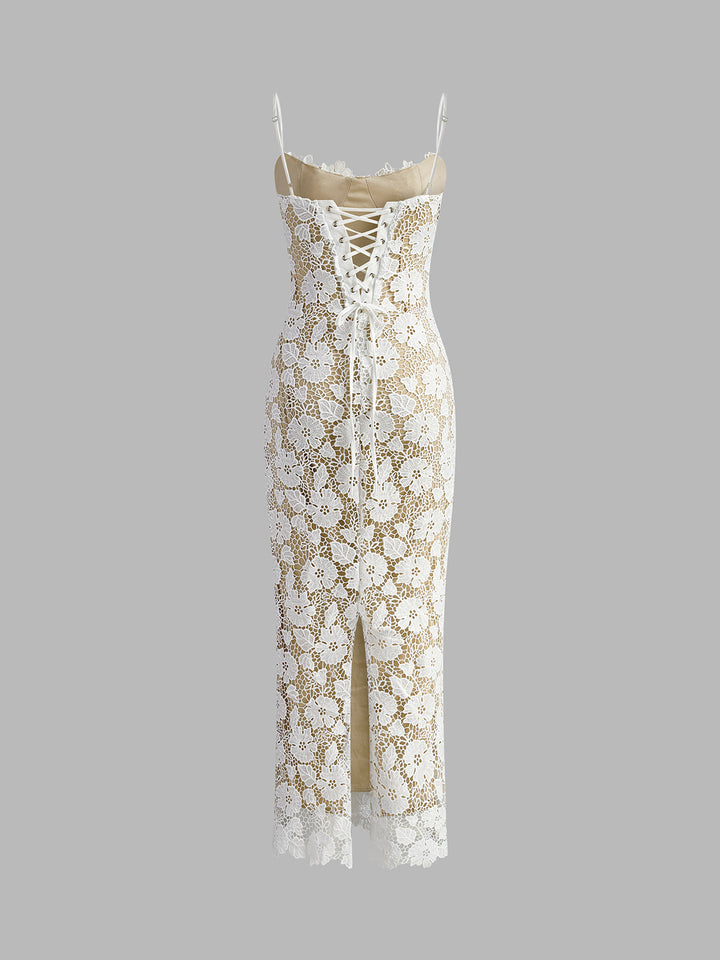 Semi-Sheer Double Layer Lace Cami Dress