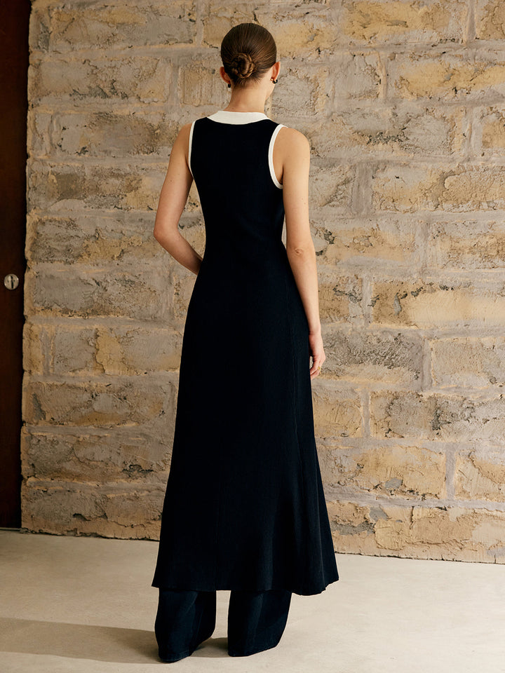 Contrast Trim Button Sweater Tank Dress