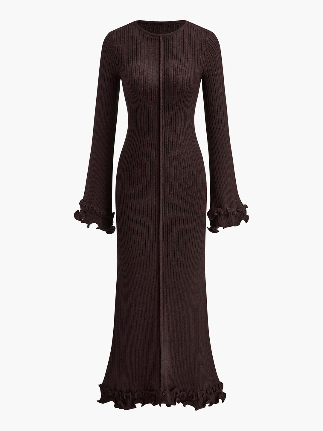 Semi-Sheer Piping Ruffle Drawstring Knit Dress