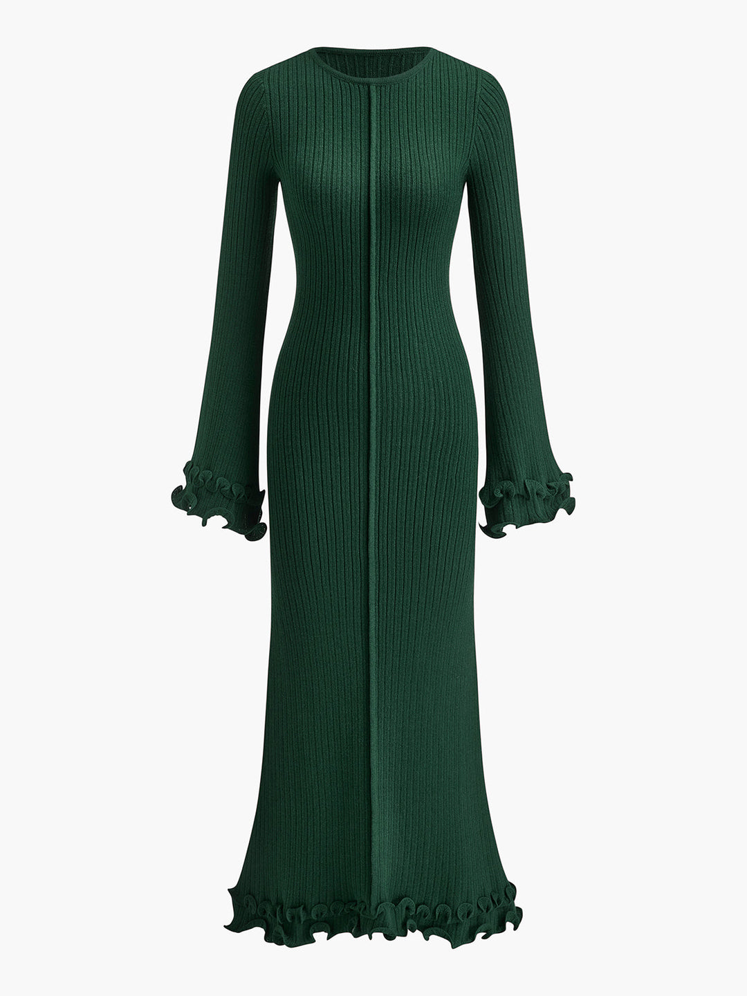 Semi-Sheer Piping Ruffle Drawstring Knit Dress