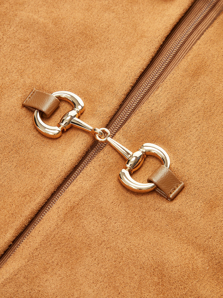 Suede Effect Metal-Detail Short Dress