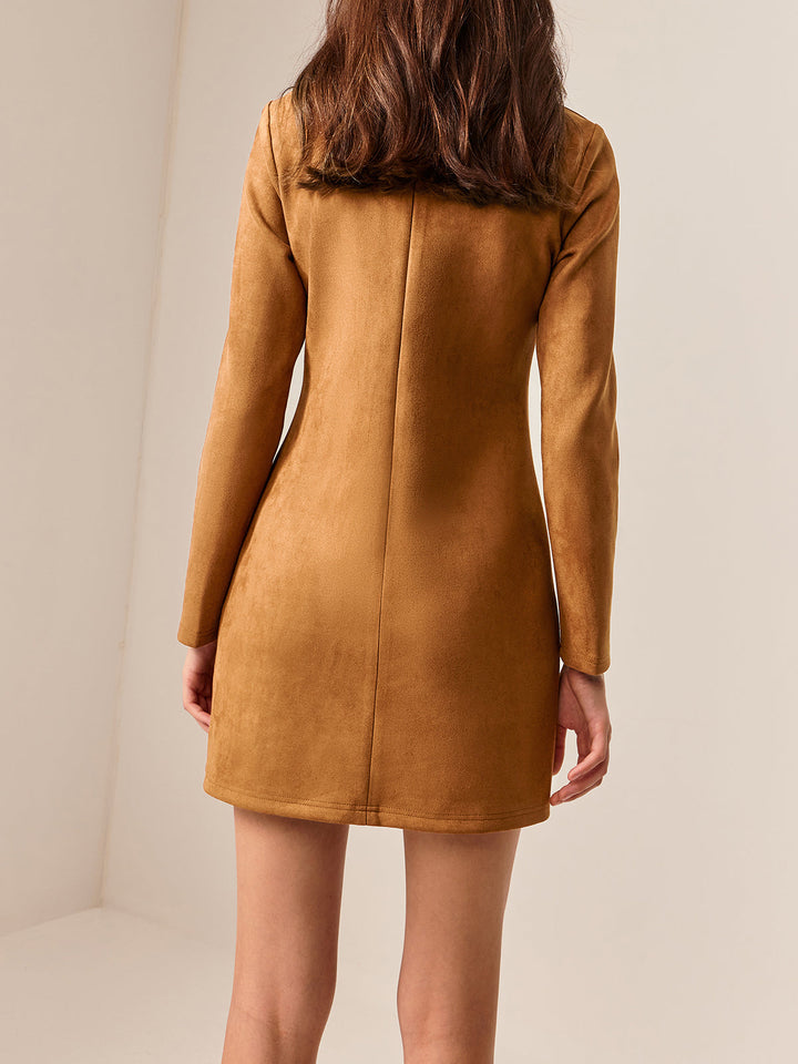 Suede Effect Metal-Detail Short Dress