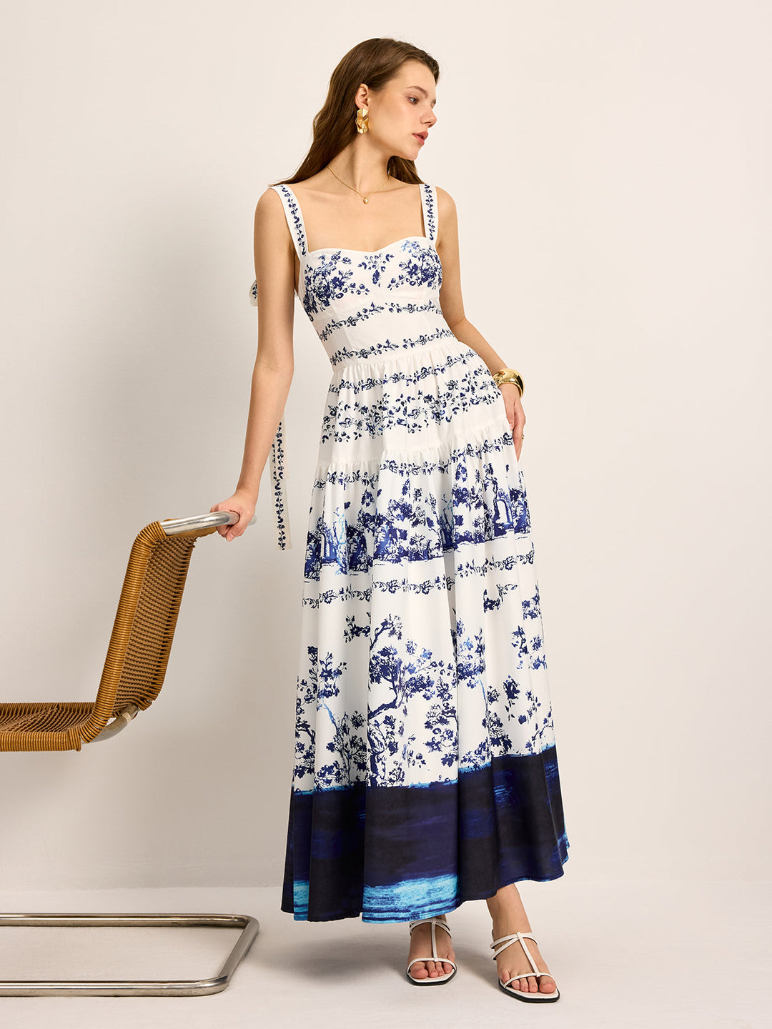 Floral Print Tie-Strap Tiered Dress