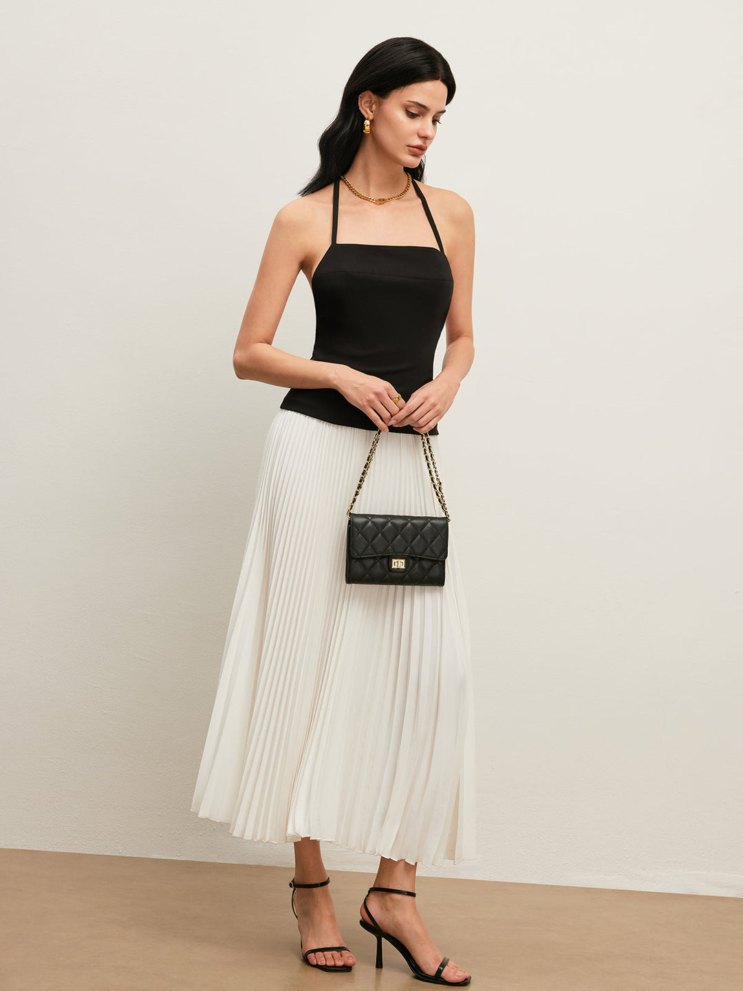 Backless Halter Pleated Dress