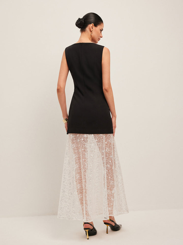 Sheer Lace Panel Sleeveless Dress