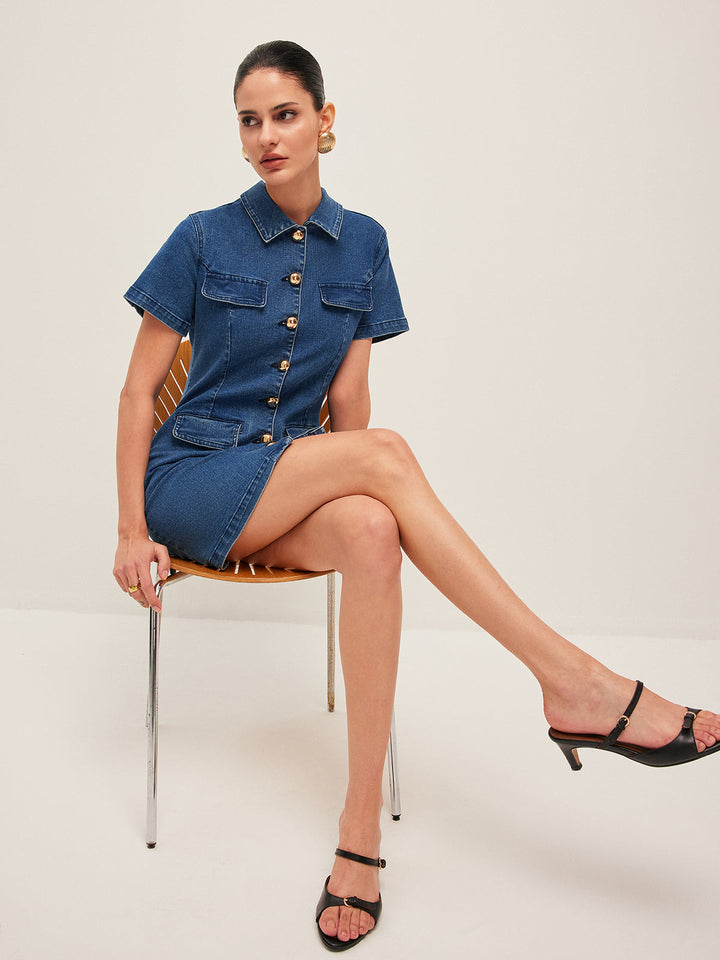 Button Denim Shirt Dress