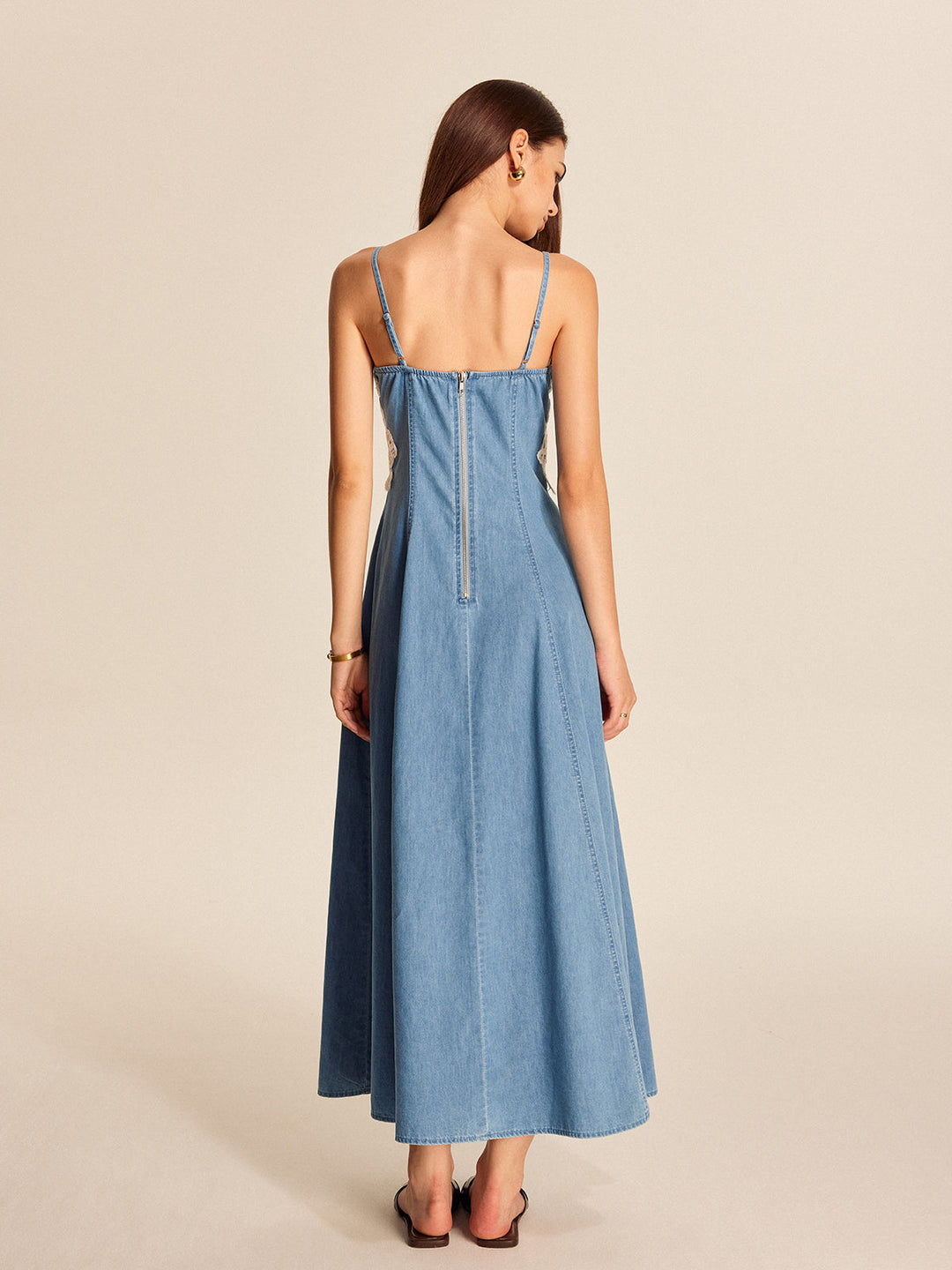 Lace Panel Denim Cami Dress