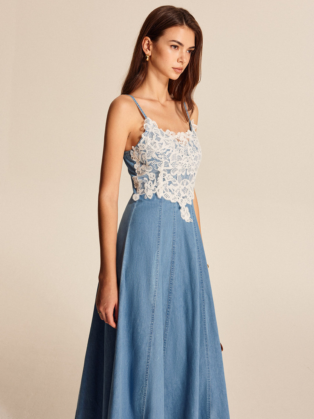 Lace Panel Denim Cami Dress