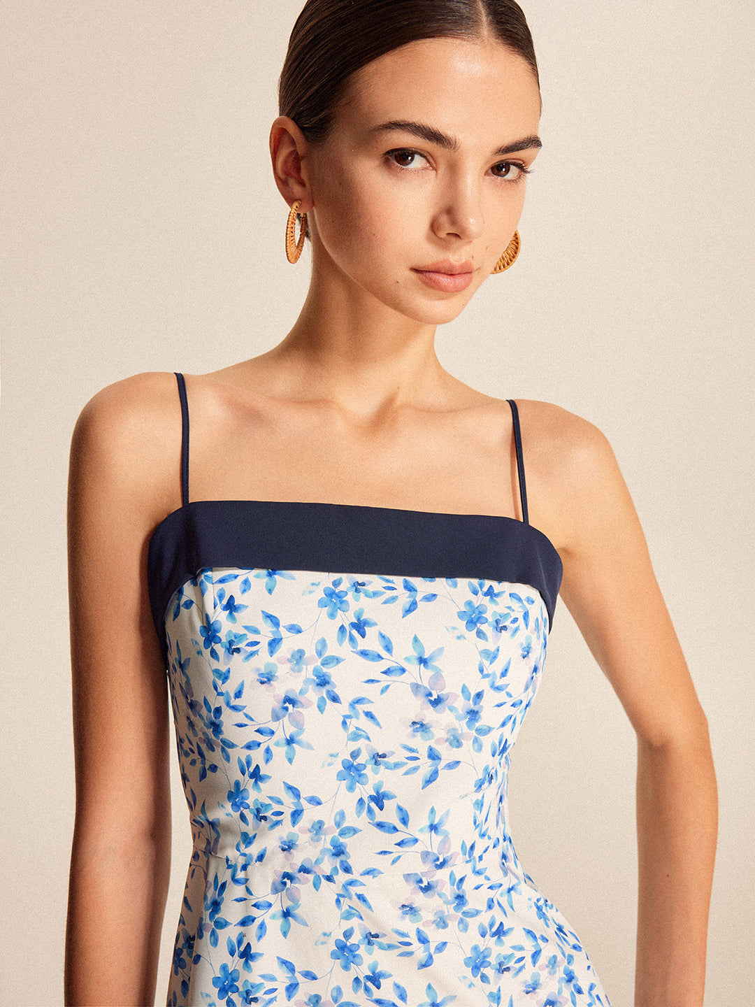 Floral Print Color Block Slip Dress