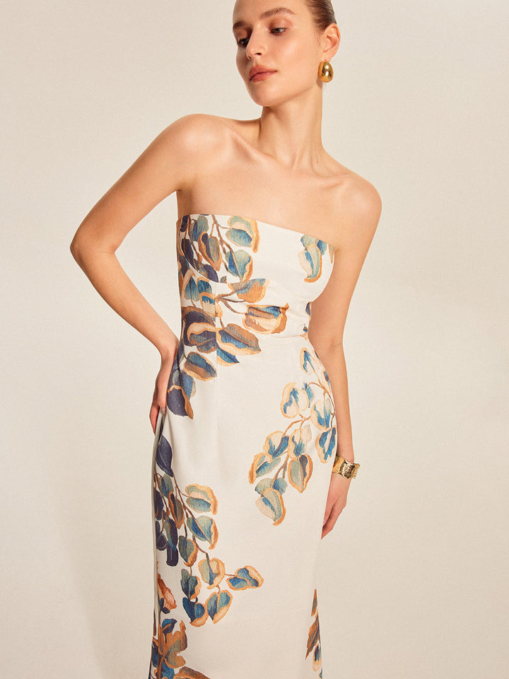 Floral Print Strapless Dress
