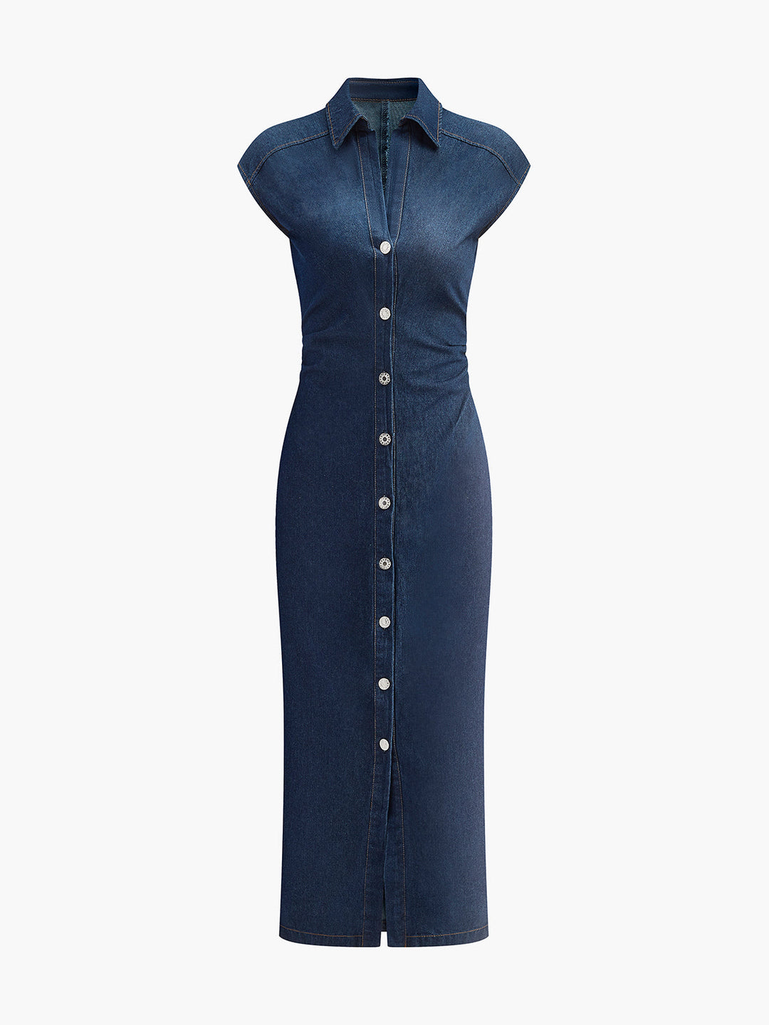 V-Neck Sleeveless Button Denim Dress