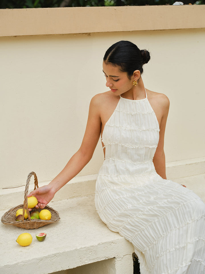 Halter Strappy Back Ruffled Dress