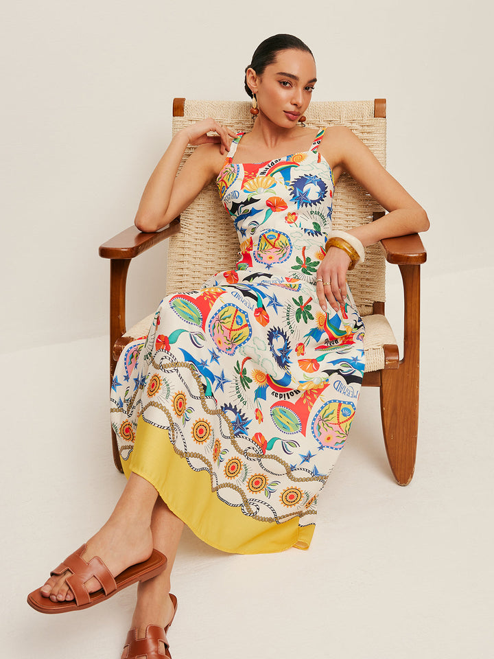 Colorful Print Strappy Dress