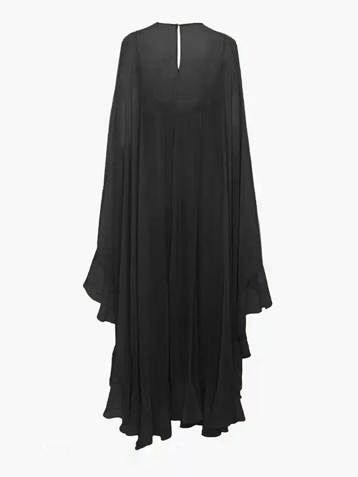 Semi-Sheer Chiffon Layered Dress With Cloak