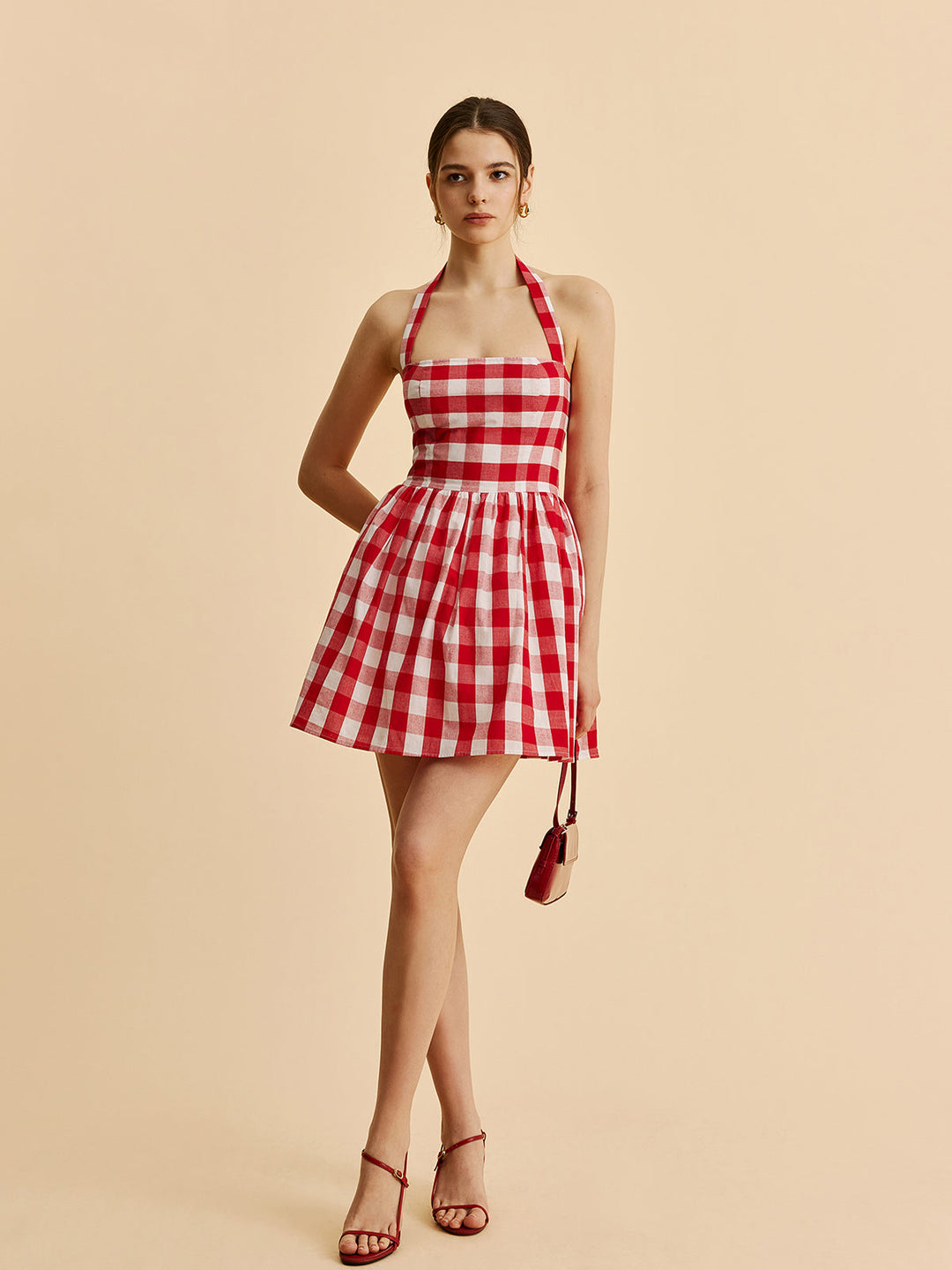 Plaid Halter Flare Dress