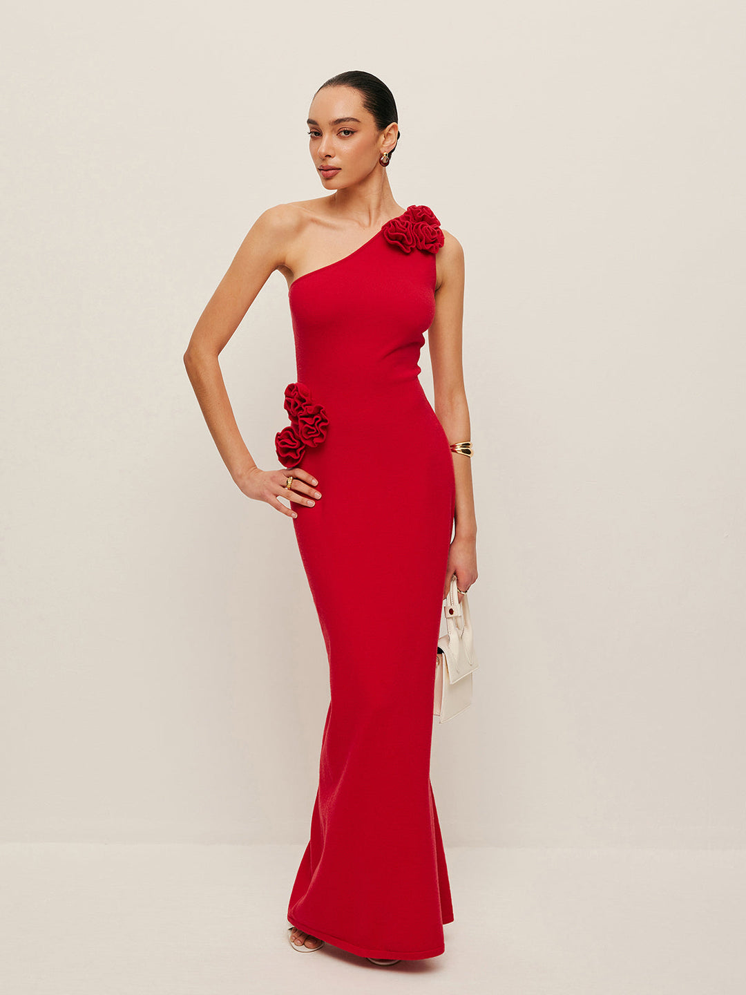 One-Shoulder Floral Accent Dress