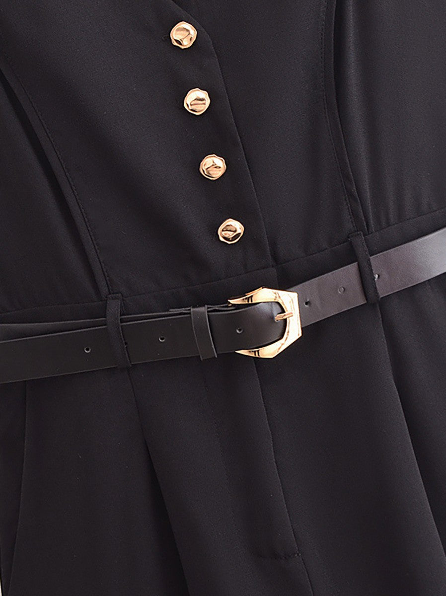 Gold Button Detail Belted Jumpsuit