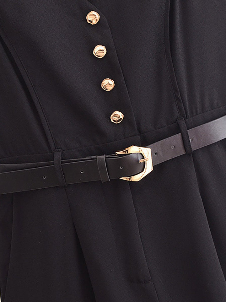 Gold Button Detail Belted Jumpsuit