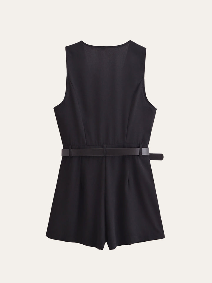 Gold Button Detail Belted Jumpsuit