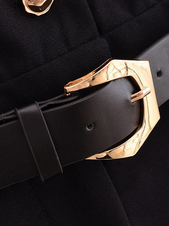 Gold Button Detail Belted Jumpsuit