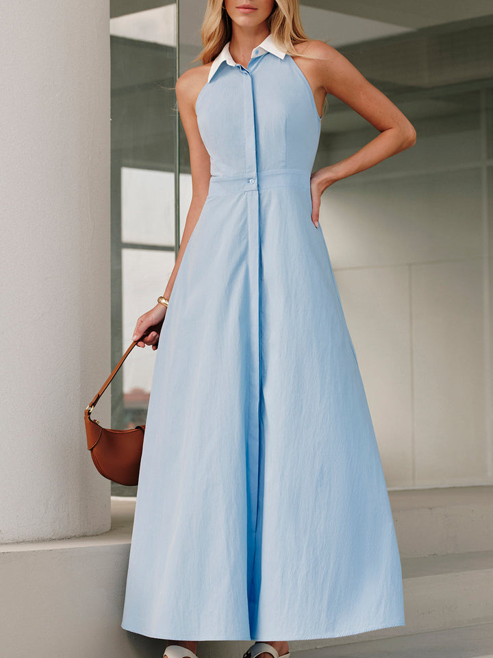 Button Sleeveless Collar Dress