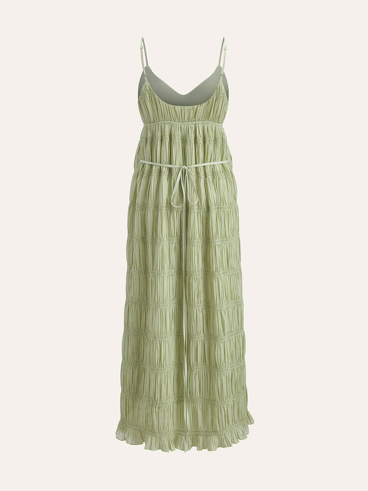 Semi-Sheer Strappy Pleated Dress