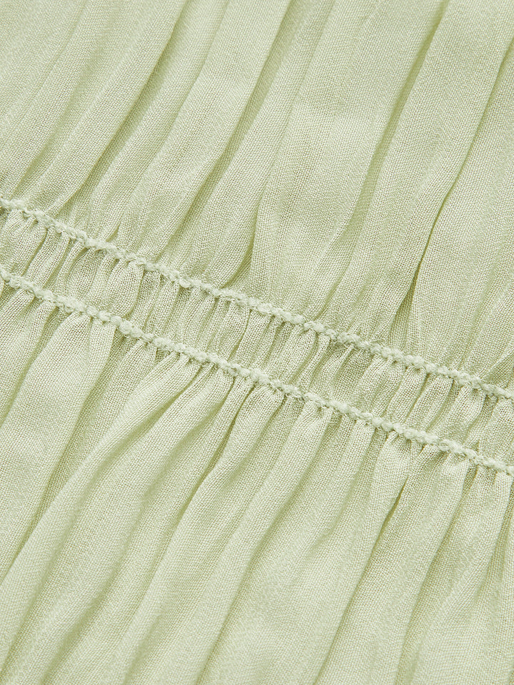 Semi-Sheer Strappy Pleated Dress