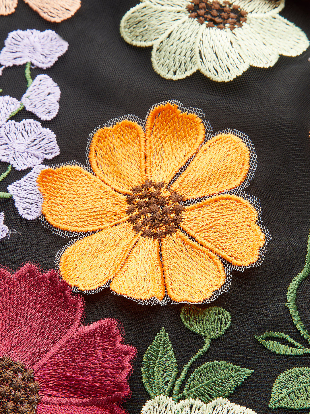 Colorful Floral Embroidered Mesh Dress