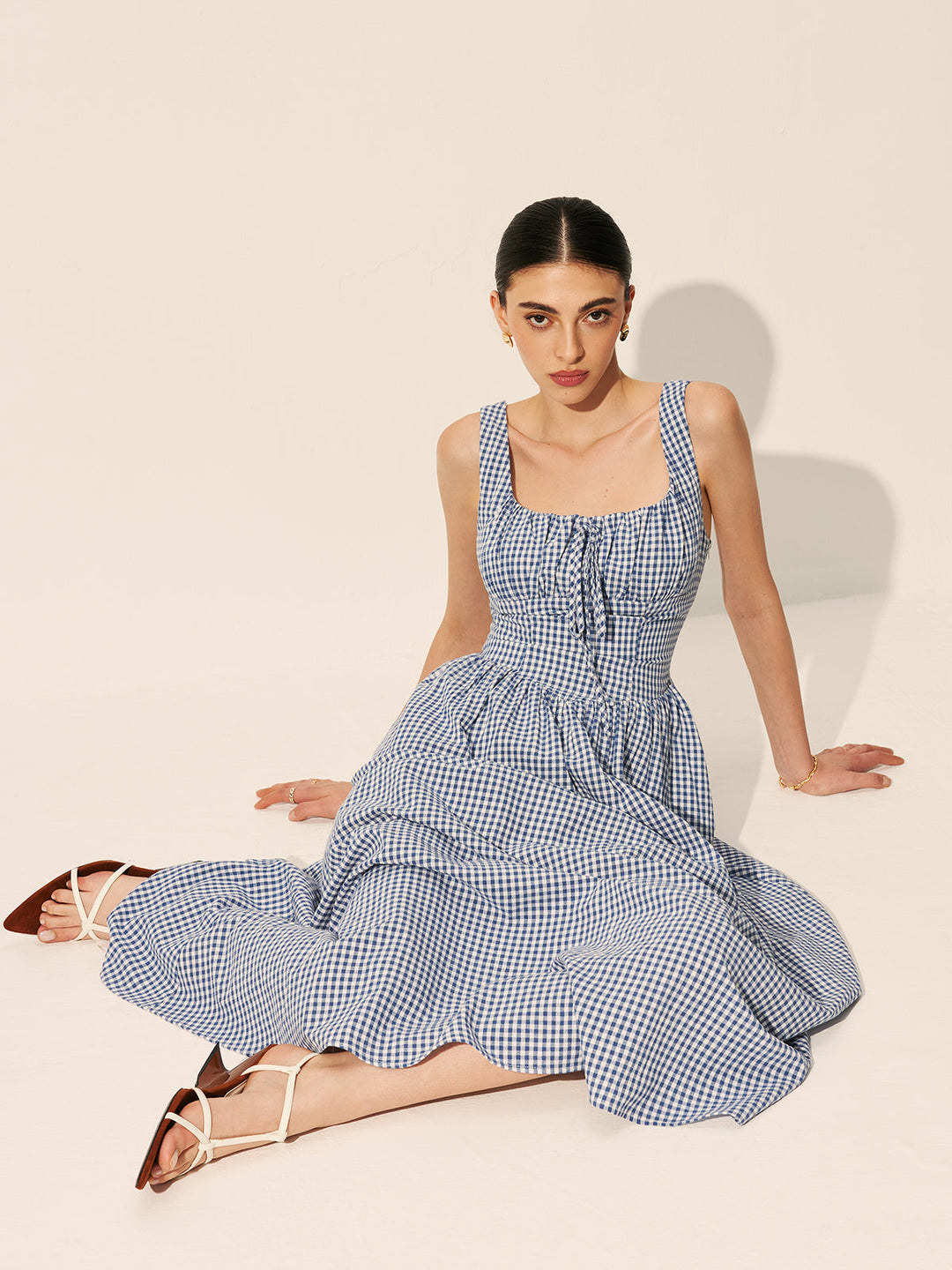 Cotton Checkerboard Tie-Front Dress