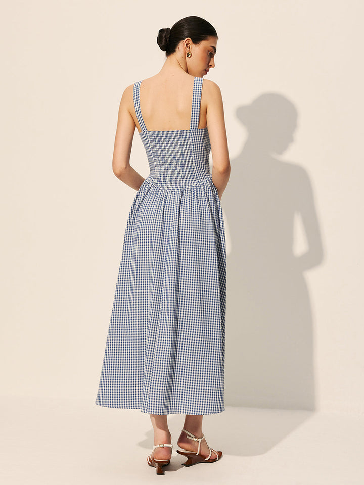 Cotton Checkerboard Tie-Front Dress