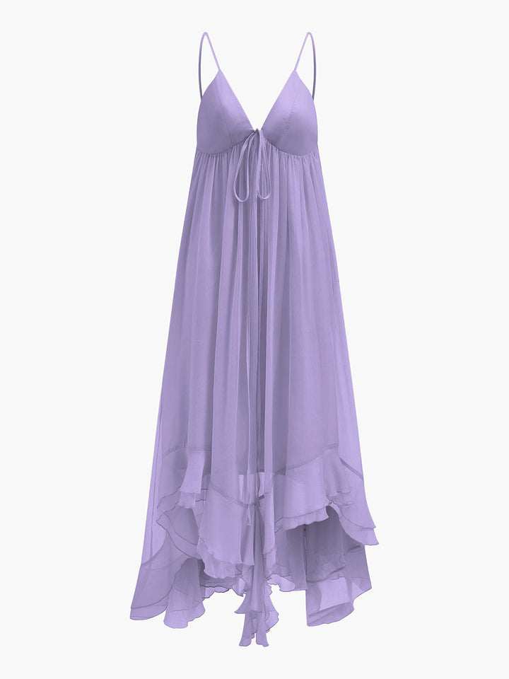 Semi-Sheer Chiffon Layered Dress With Cloak