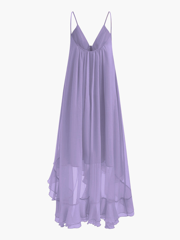 Semi-Sheer Chiffon Layered Dress With Cloak