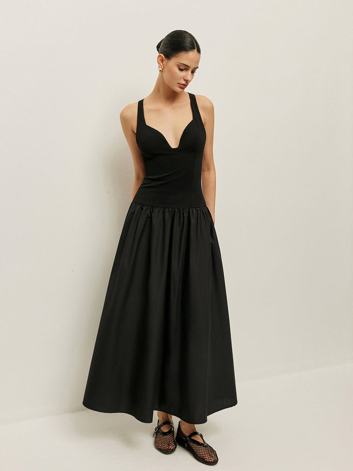 Cross Back Contrast Fabric Dress