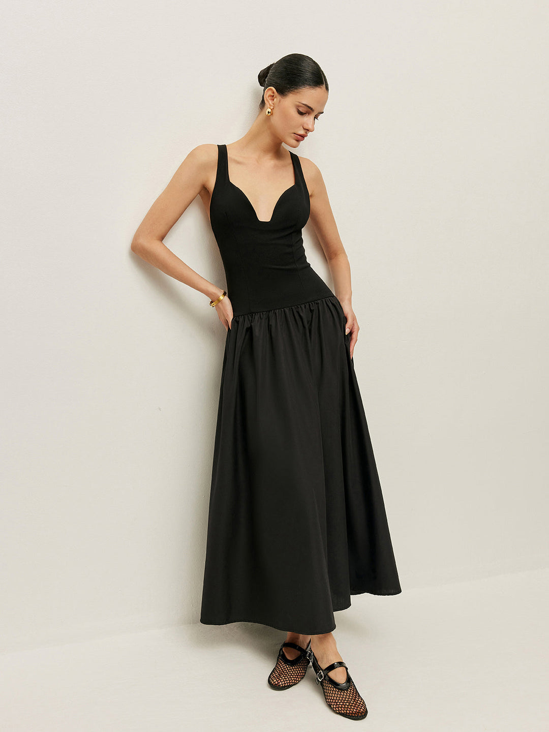 Cross Back Contrast Fabric Dress