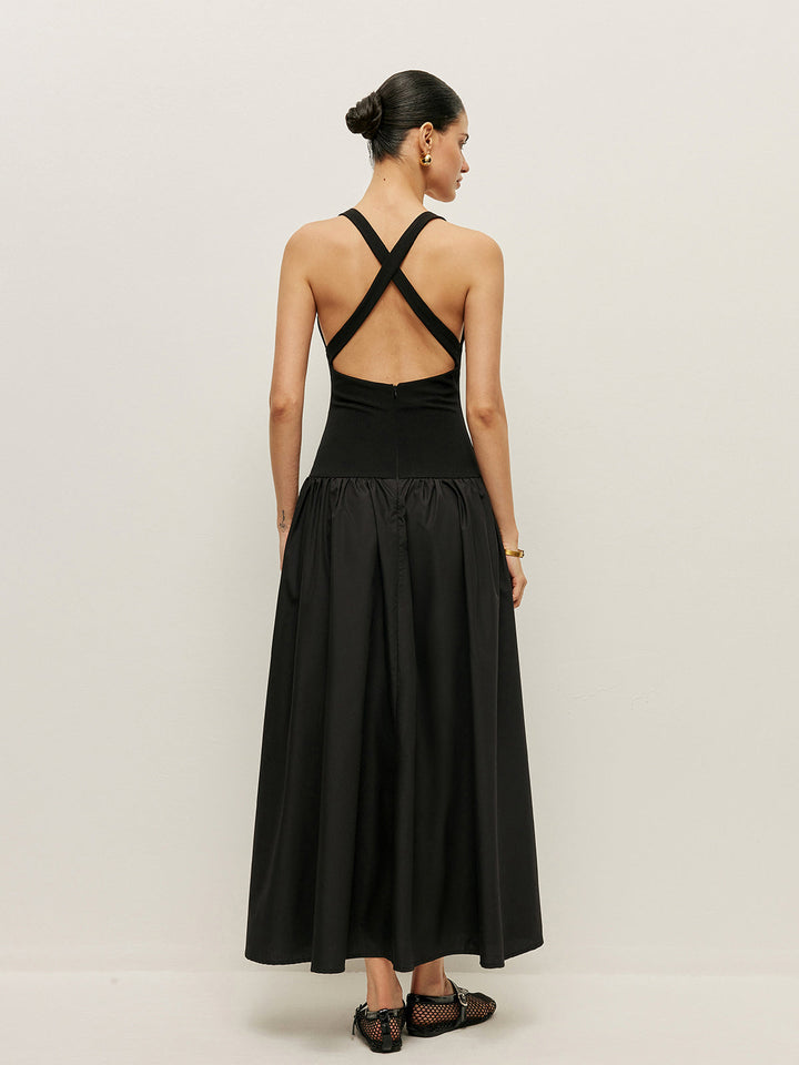 Cross Back Contrast Fabric Dress