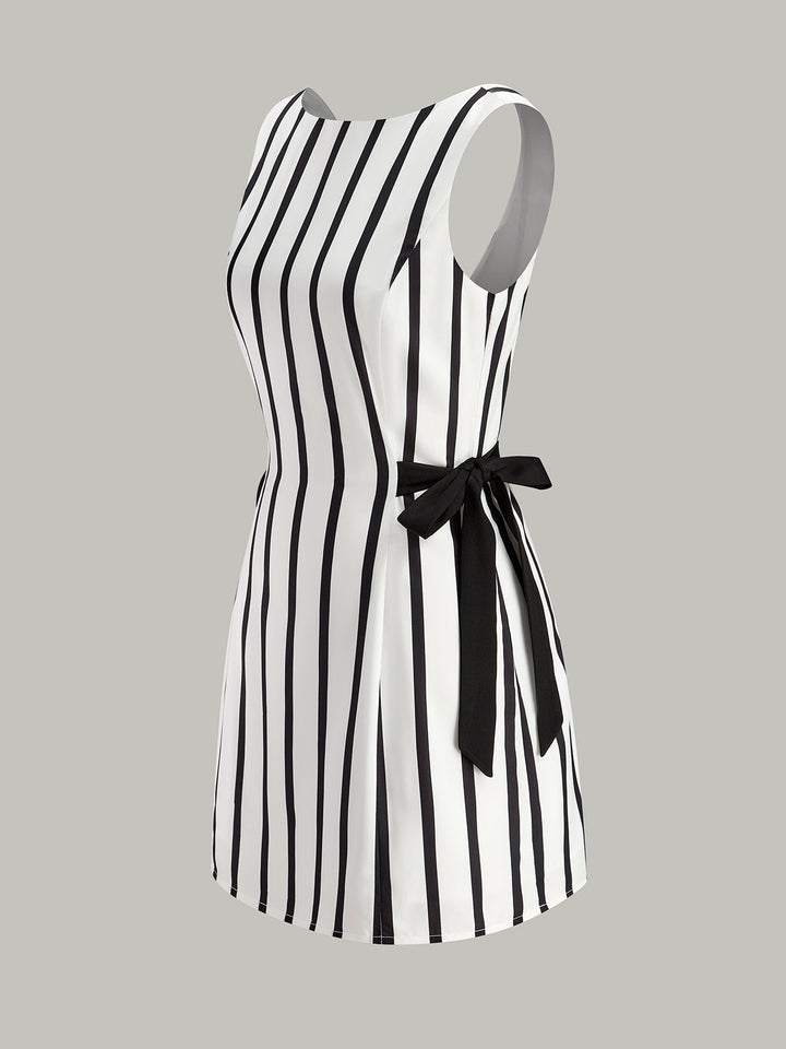 Striped Backless Dual-Sided Bow Zipper Dress