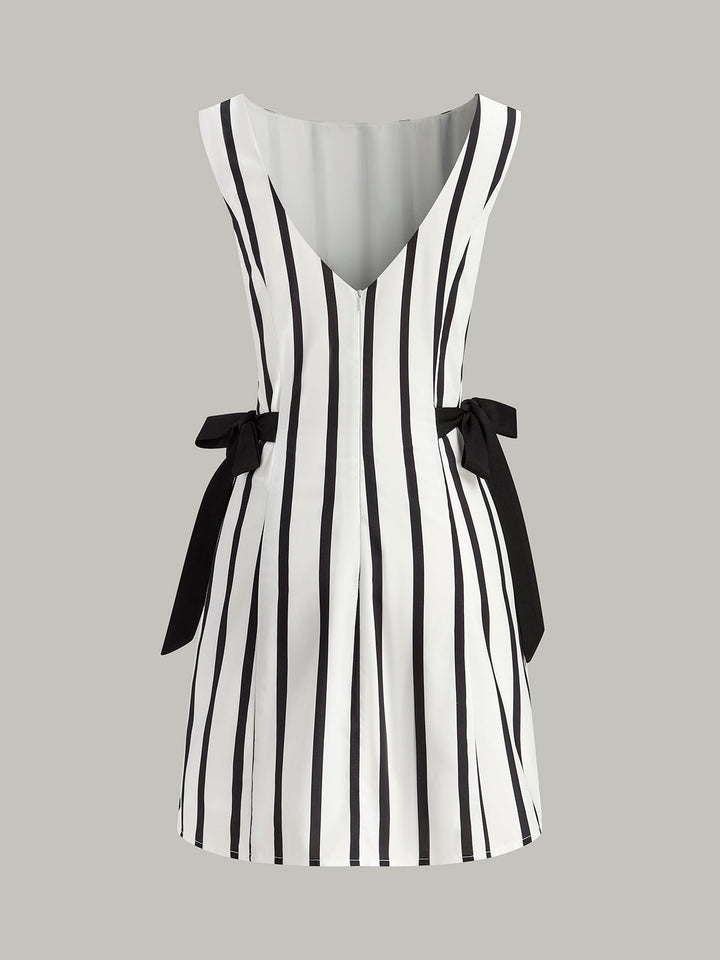 Striped Backless Dual-Sided Bow Zipper Dress