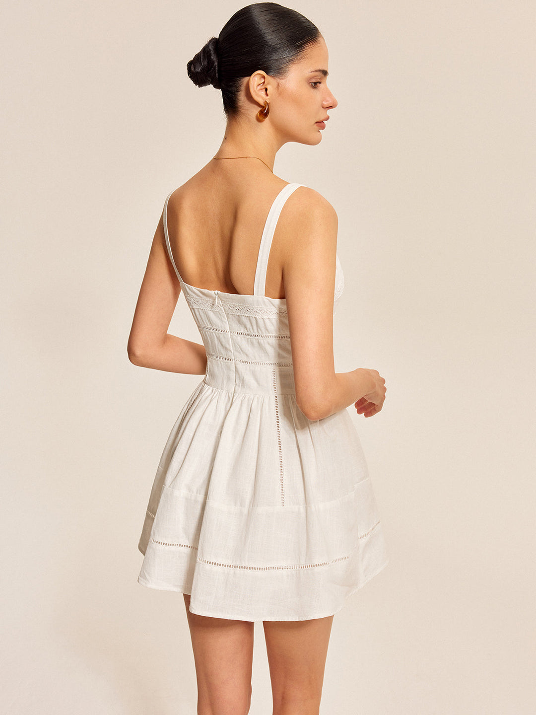 Cotton Lace Trim Square Neck Dress