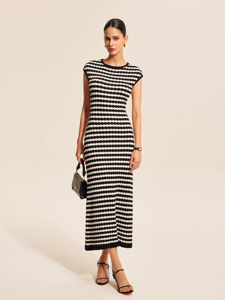 Striped Cap Sleeves Knit Dress