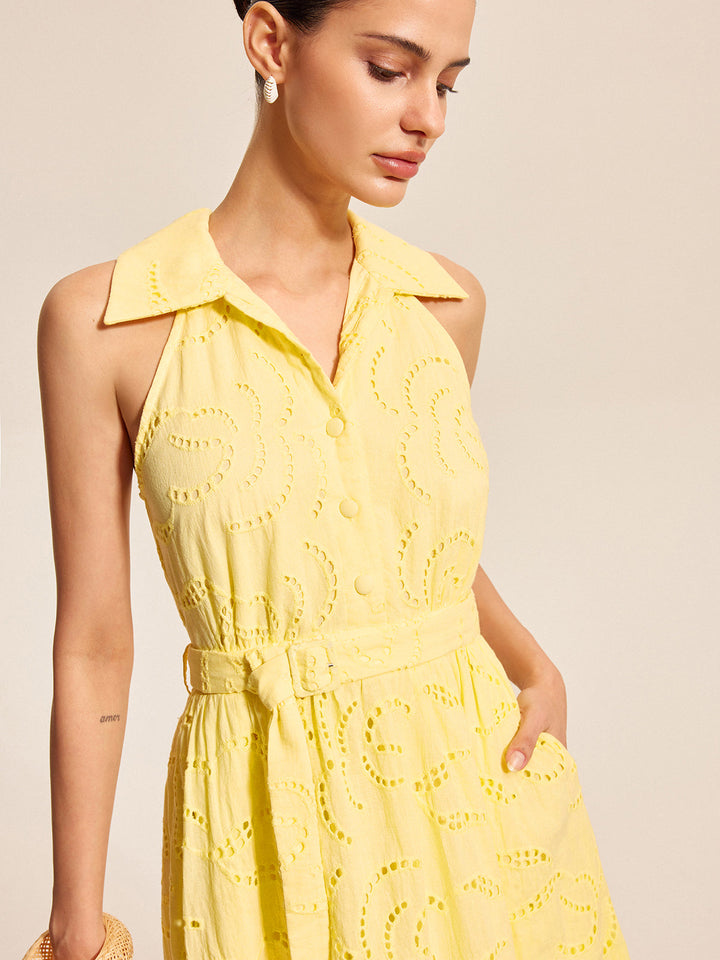 Cotton Belted Embroidered Dress