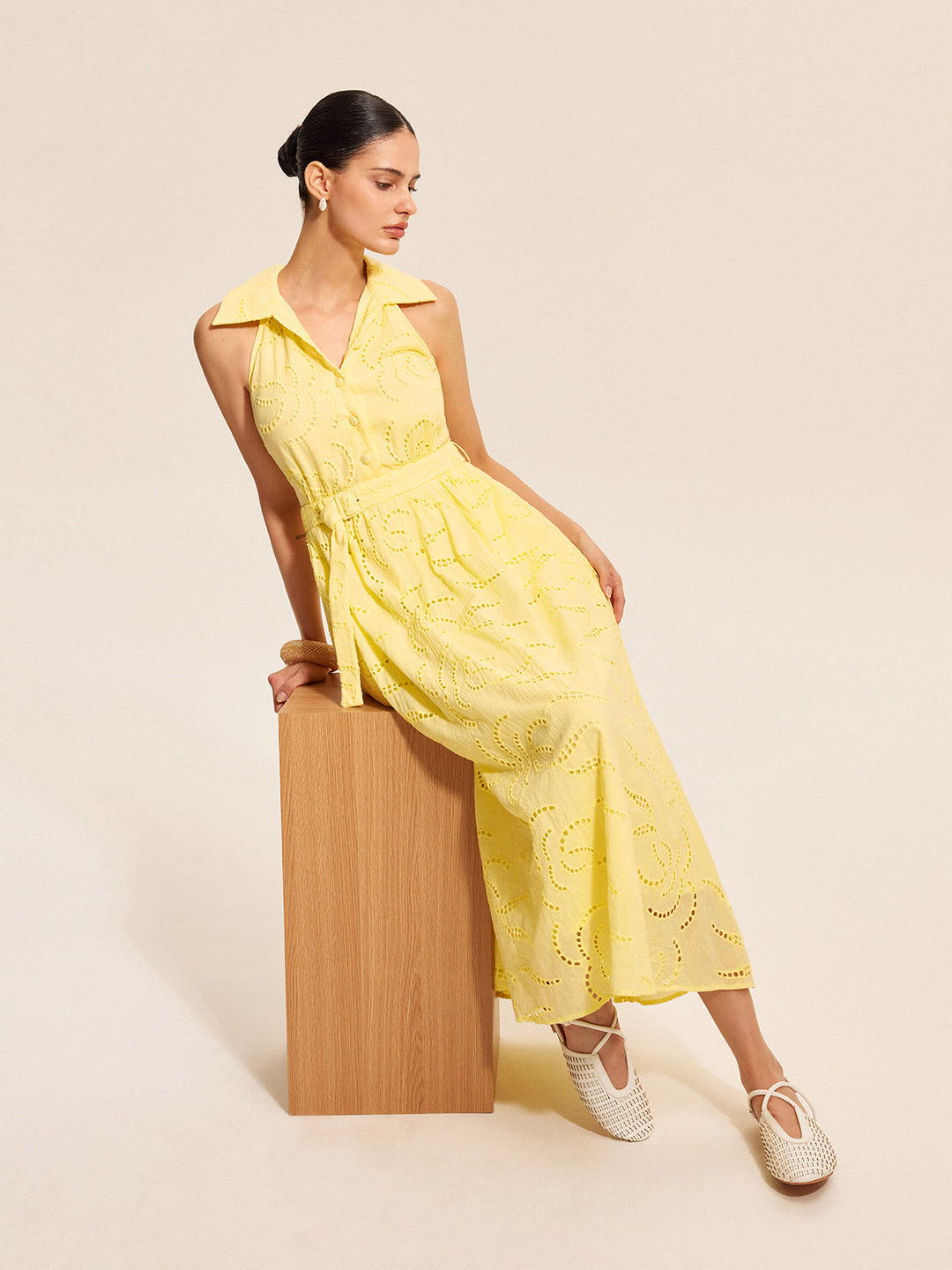 Cotton Belted Embroidered Dress