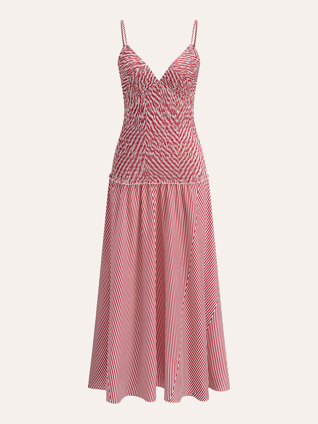 Shirred V-Neck Sleeveless Pleated Dress