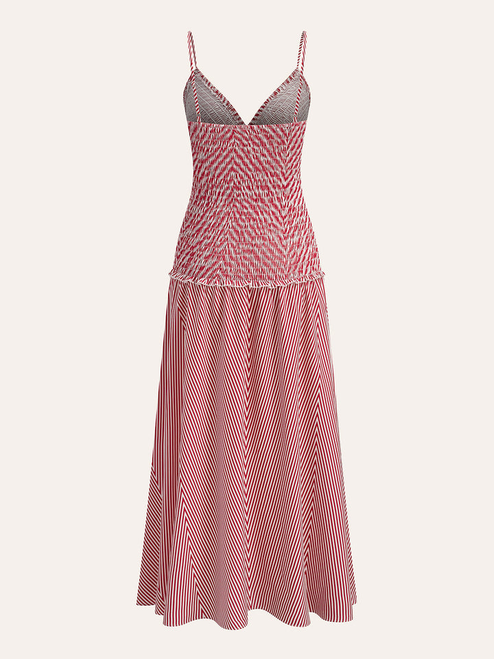 Shirred V-Neck Sleeveless Pleated Dress