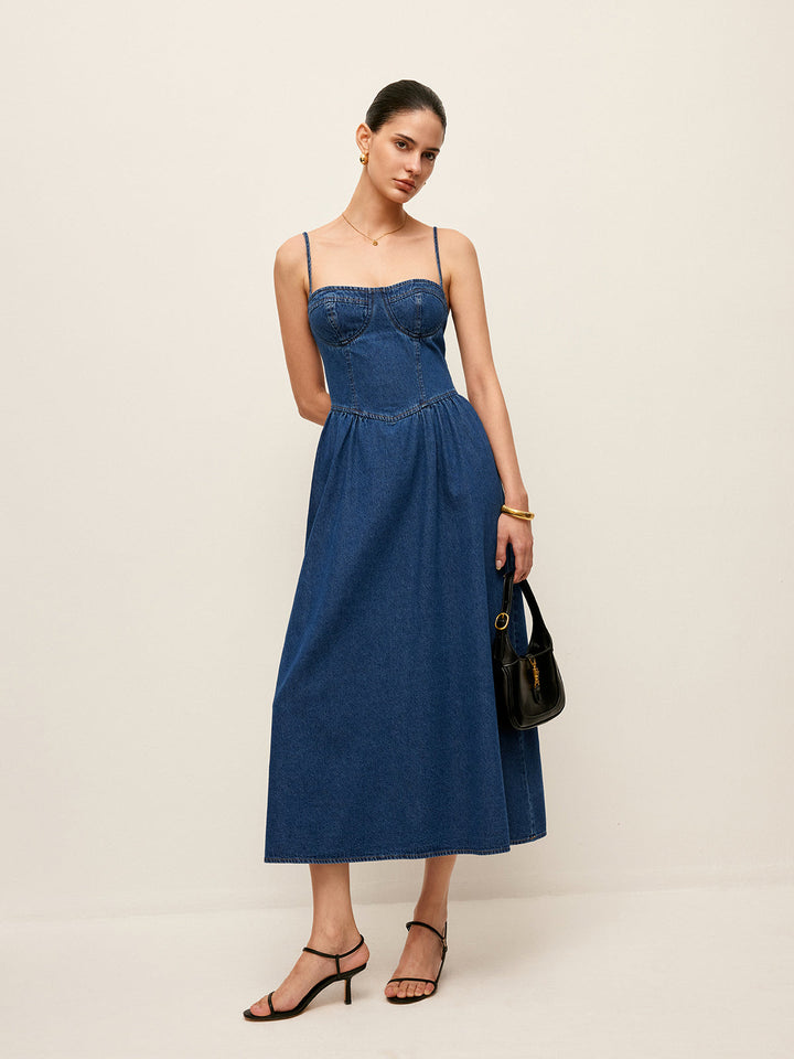 Sweetheart Collar Denim Dress