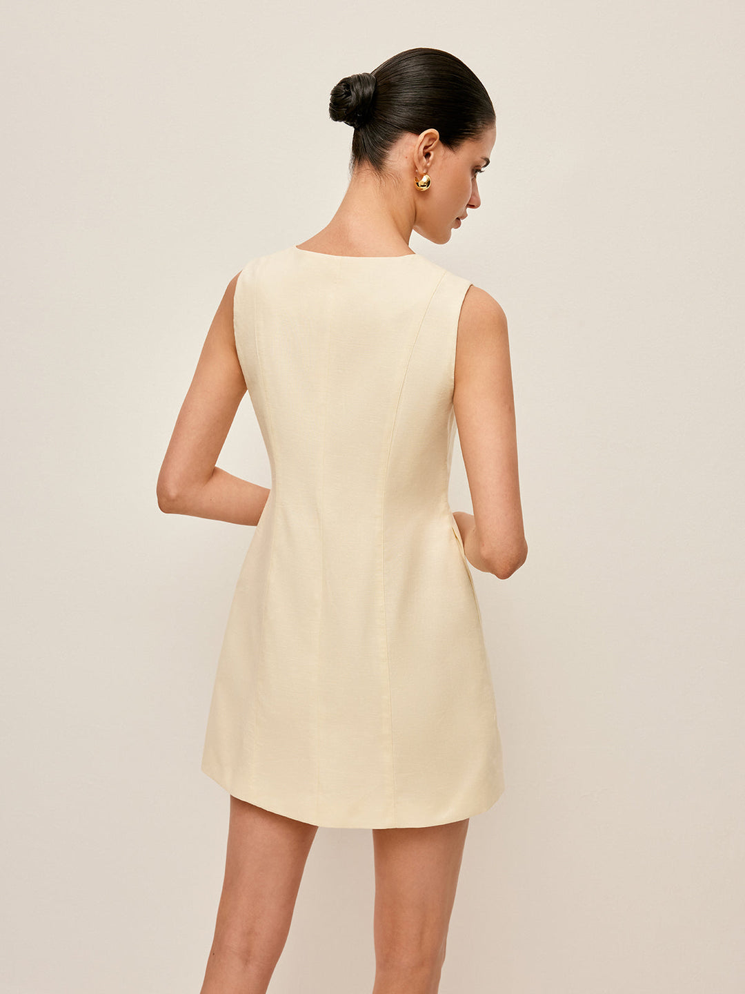 Button-Front Cotton & Linen Sleeveless Dress