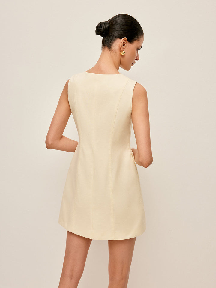 Button-Front Cotton & Linen Sleeveless Dress