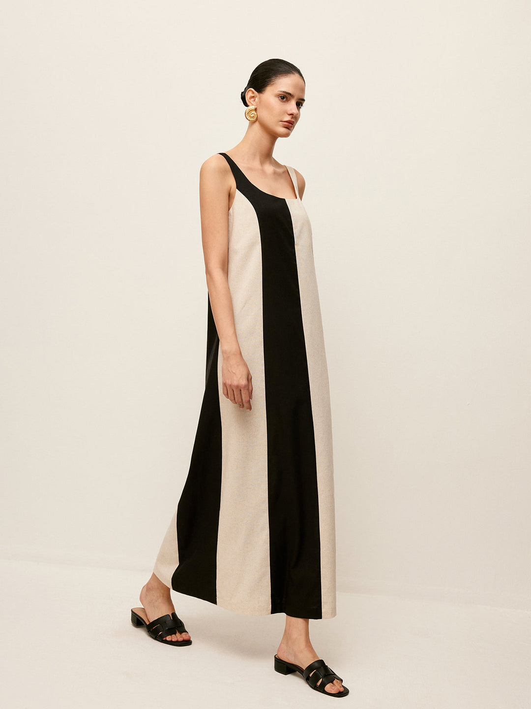 Cotton & Linen Striped Sleeveless Dress