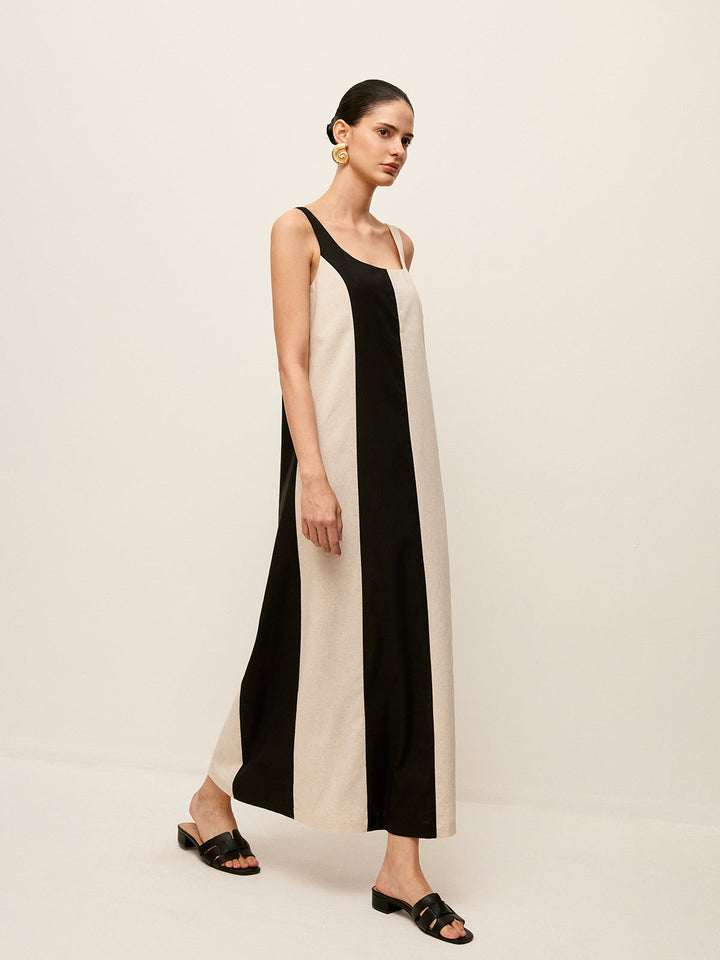 Cotton & Linen Striped Sleeveless Dress